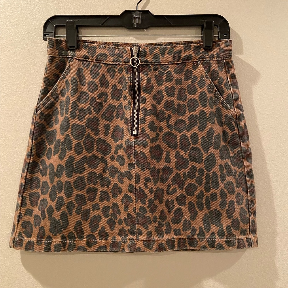 Leopard Denim Mini Skirt